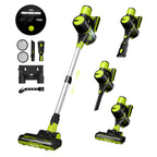 Aspirateur balai sans fil 45 kPa, autonomie de 55 minutes, rechargeable, avec support mural autoportant et système anti-enchevêtrement. Idéal pour les poils d'animaux et les tapis.