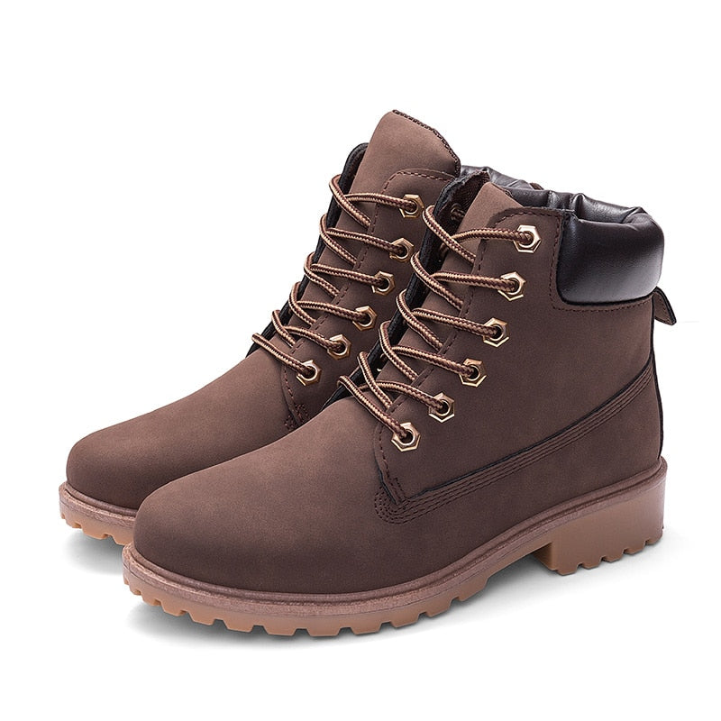 Bottines Martin roses en cuir PU pour femmes, chaussures plates à la cheville