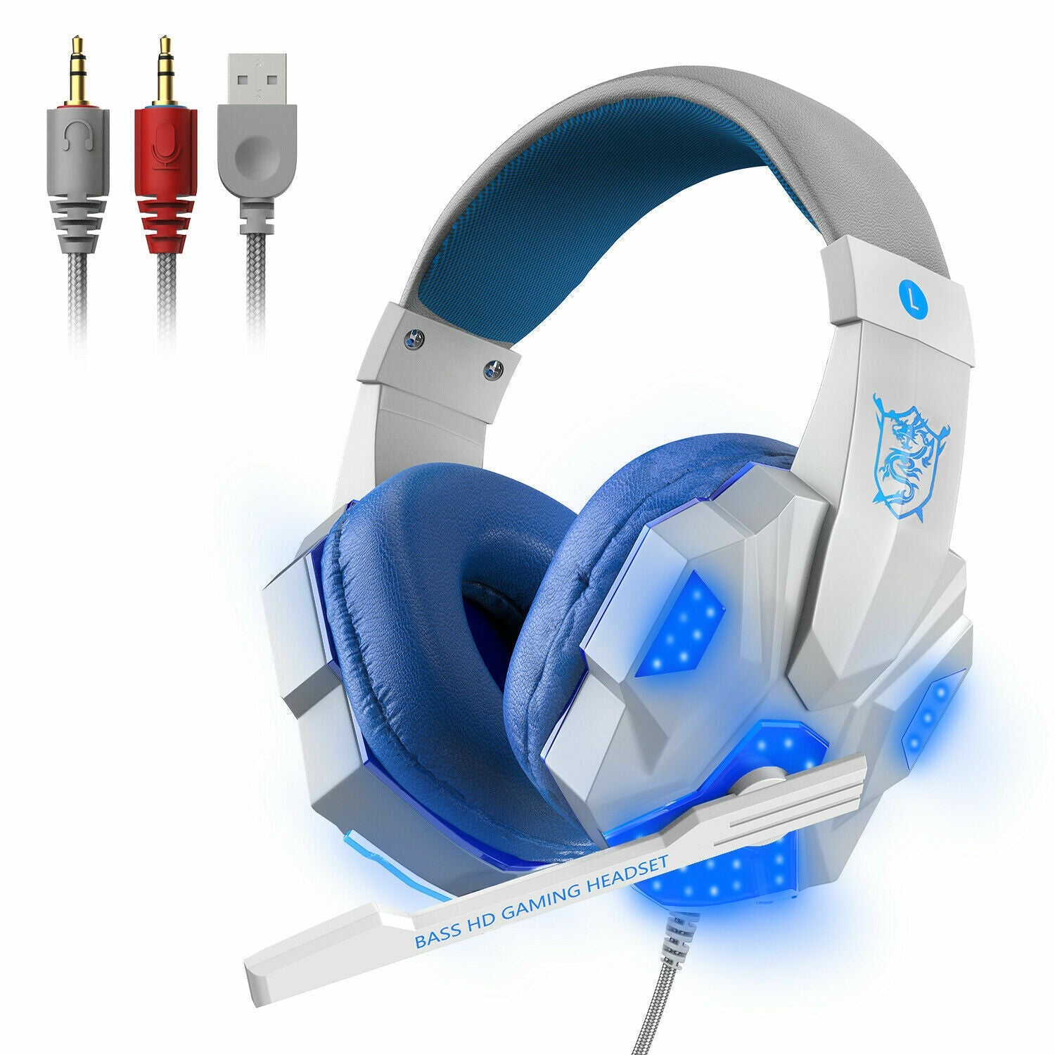 Casque de jeu 3,5 mm avec micro, LED et basses surround stéréo pour PC, PS4 et Xbox One