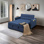 Canapé-lit bleu élégant avec revêtement en polyester tissé et structure en bois massif