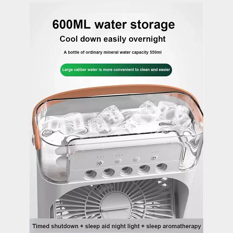 Humidificateur d'air avec ventilateur USB rafraîchissant, veilleuse LED et brumisateur d'eau