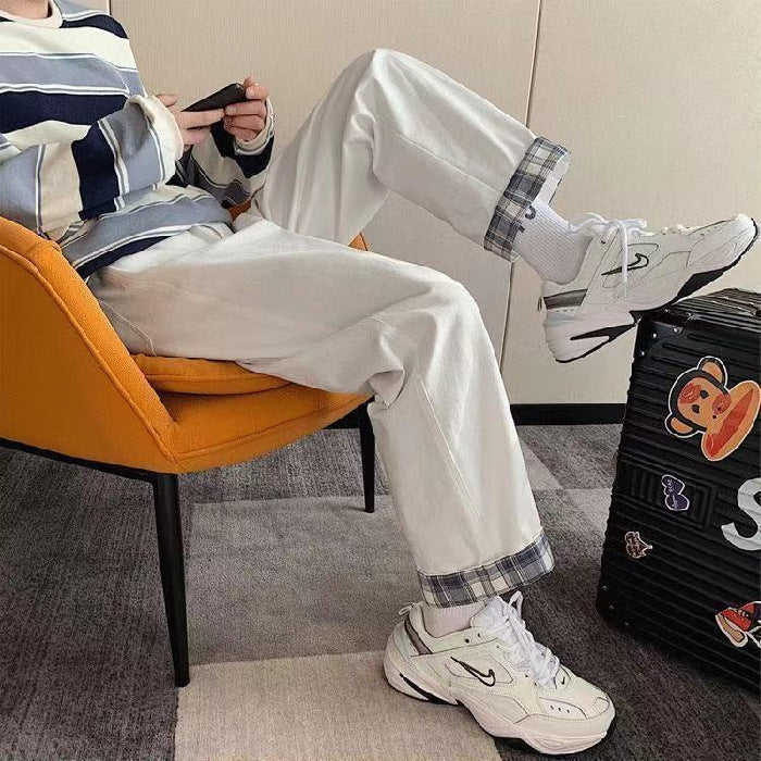 Pantalon cargo en denim taille haute à neuf points