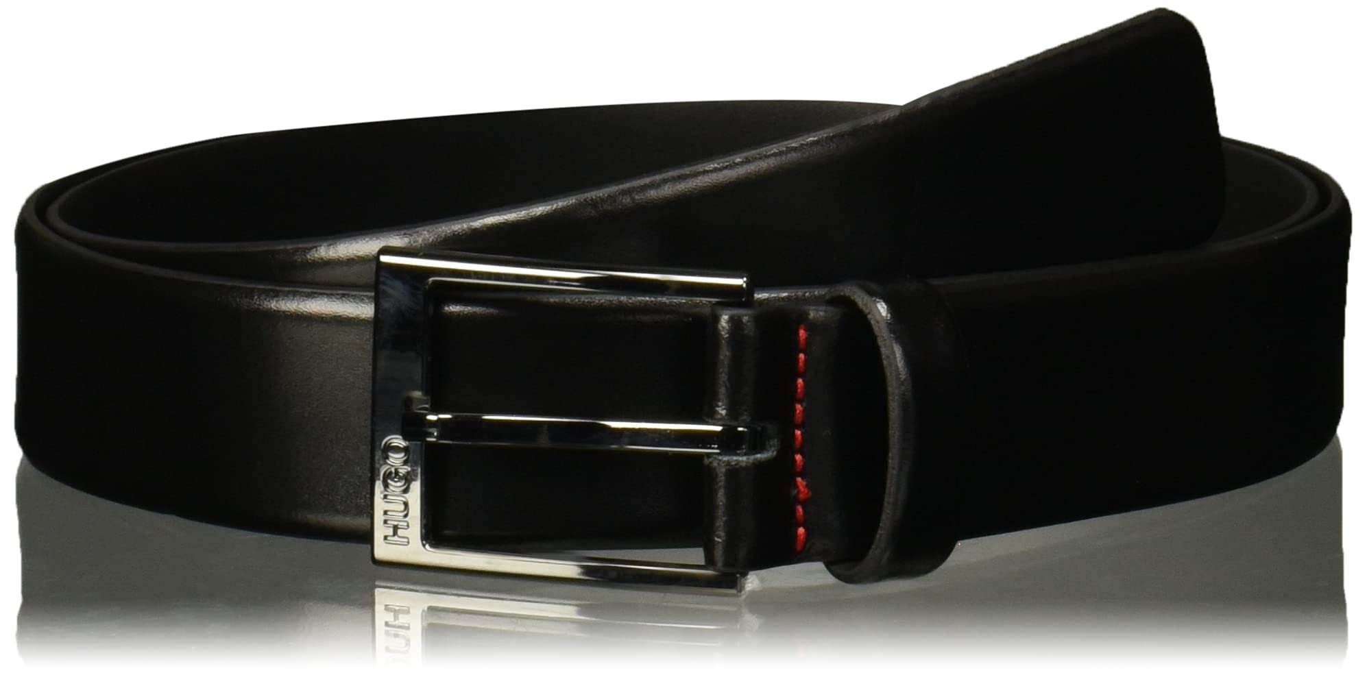 Ceinture HUGO BOSS Garney pour homme, en cuir lisse noir, taille 32