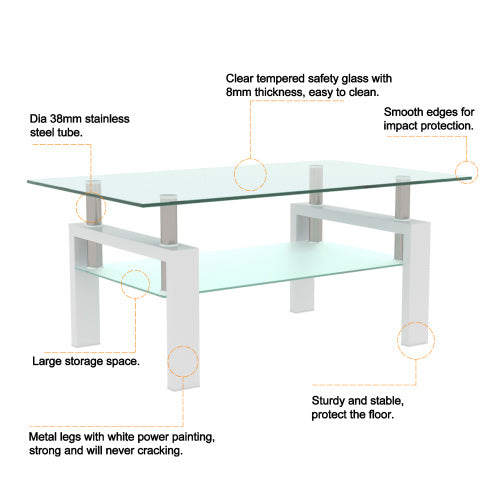Table basse blanche, table basse transparente, tables d'appoint modernes pour salon, mobilier de salon