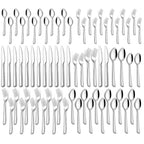 Ménagère 60 pièces en acier inoxydable Yoehka poli miroir, comprenant cuillères, fourchettes et couteaux. Idéale pour la maison, la cuisine, les restaurants et les hôtels. Durable et compatible lave-vaisselle.
