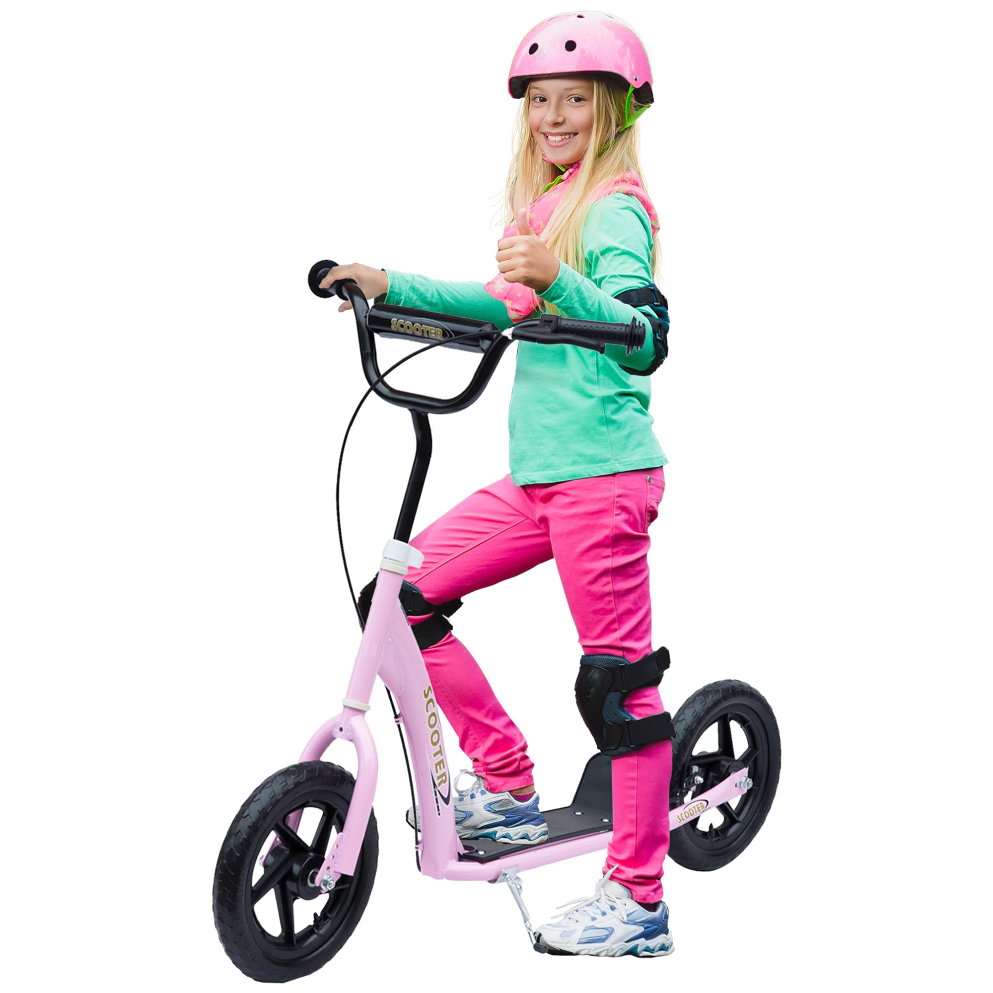 Trottinette HOMCOM pour enfants de 5 à 12 ans, grandes roues, guidon réglable en hauteur, repose-pieds antidérapant, frein arrière, rose