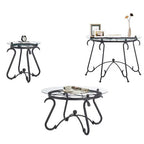 Ensemble de 2 tables basses en verre trempé avec table basse décorative et table d'appoint ronde