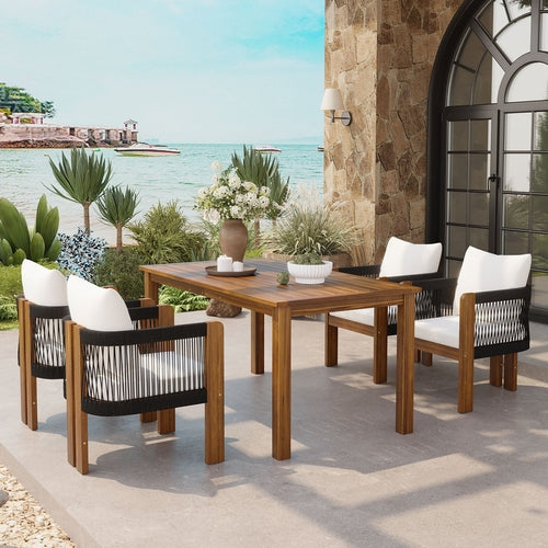 Ensemble de salle à manger d'extérieur de luxe 5 pièces pour 4 personnes, en bois d'acacia massif