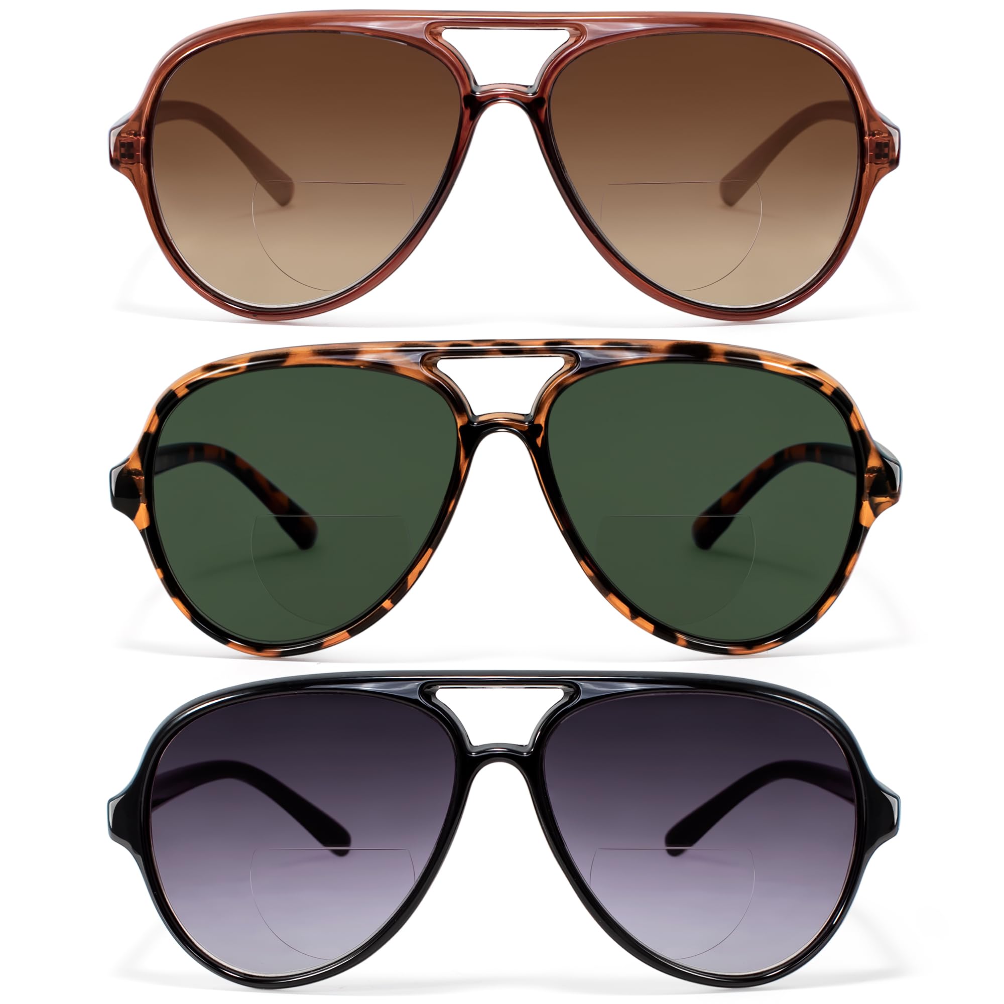 Lunettes de soleil de lecture bifocales rétro aviateur EYEGUARD (lot de 3) pour femmes et hommes, protection UV400, forme carrée classique, verres 2,50.