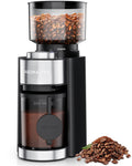 Moulin à café à meules Aromaster, moulin à grains de café avec 25 réglages de mouture, minuterie pour 2 à 12 tasses, moulin à café conique pour usage domestique, porte-filtre à 3 oreilles, brosse de nettoyage, noir