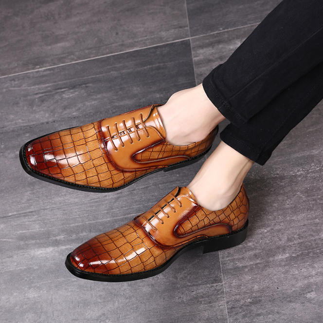Chaussures de ville pour hommes en cuir à motif crocodile