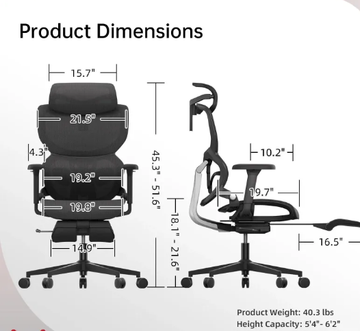 Chaise de bureau ergonomique avec repose-pieds