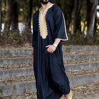 Chemise longue noire élégante pour homme, robe musulmane