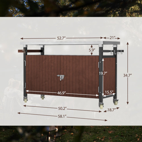 Chariot de barbecue d'extérieur avec plateau en acier inoxydable
