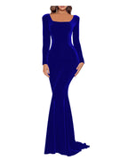 Robe de bal en velours pour femme, robe de soirée formelle à manches, robe d'invitée de mariage d'automne, bleu royal, taille 10