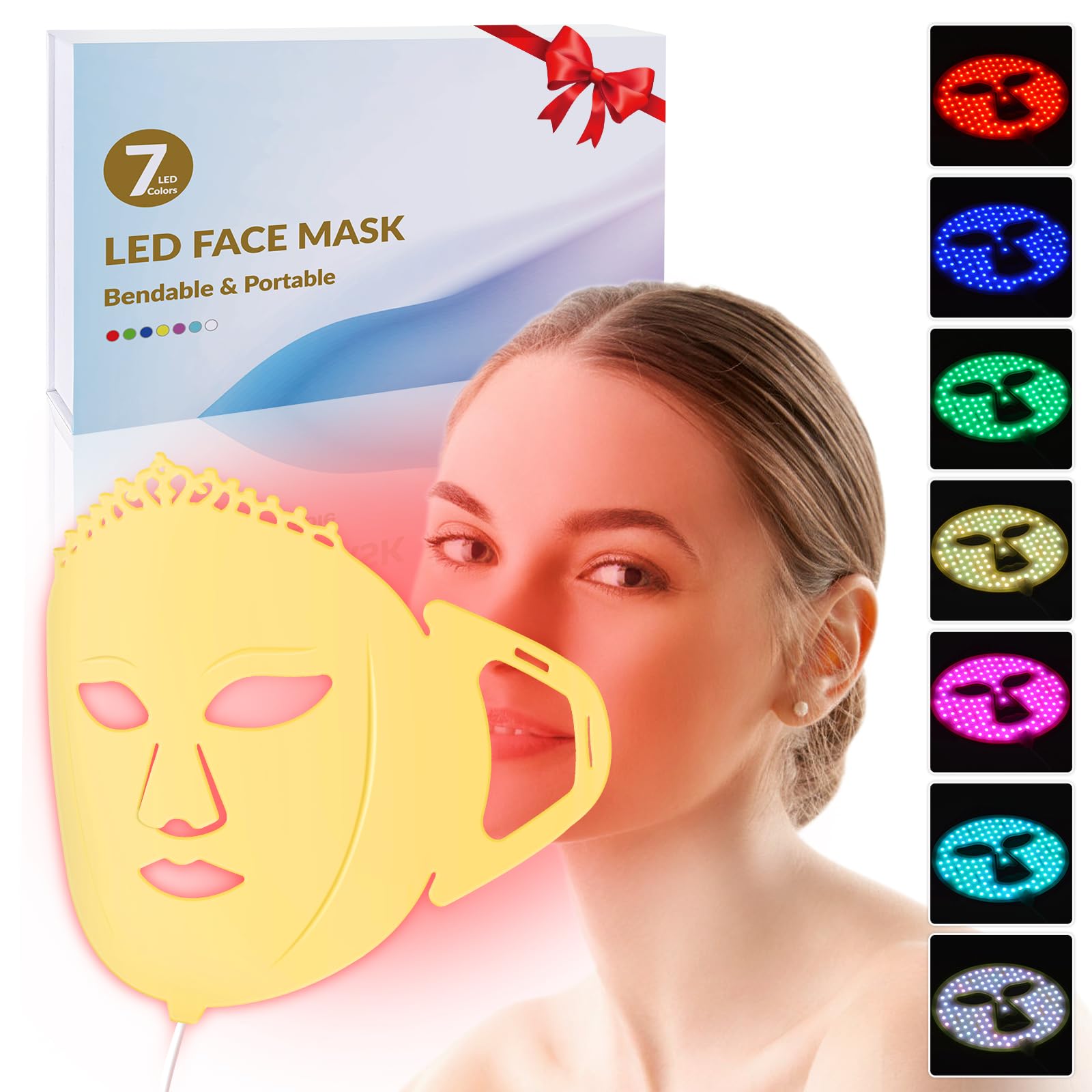 Masque de luminothérapie Frovab à lumière rouge pour le visage, masque infrarouge pour le visage, appareil de luminothérapie 7 couleurs, masque LED en silicone, masque de luminothérapie à lumière bleue pour le visage à domicile, masque de luminothérapie p