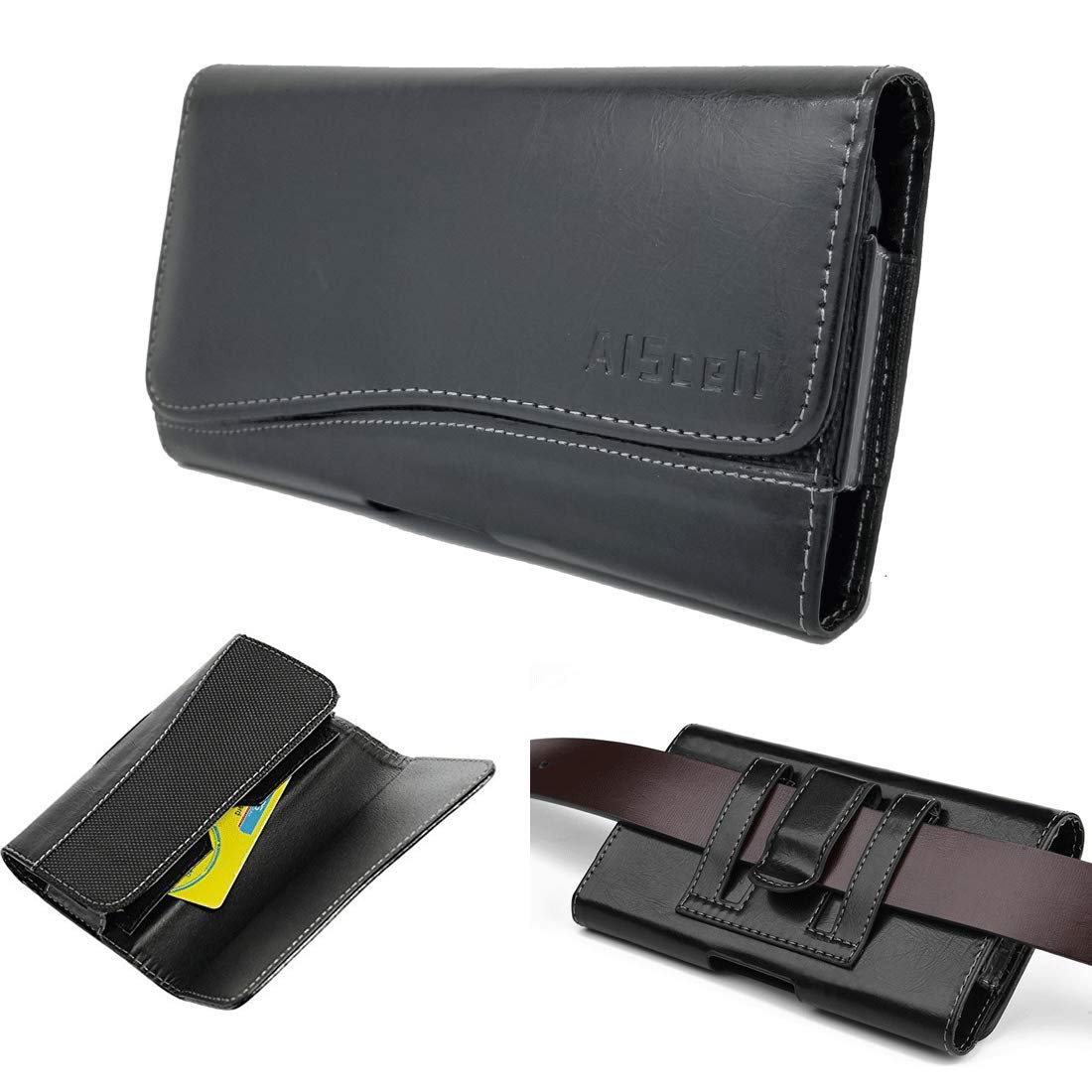Étui portefeuille AISCELL avec clip ceinture, en cuir noir, avec fente pour cartes, compatible avec iPhone 16 Pro Max, 16 Plus, 15 Pro Max, 15 Plus, 14 Plus, 14 Pro Max, 13 Pro Max et 12 Pro Max (compatible avec les coques de protection pour iPhone 17 pou
