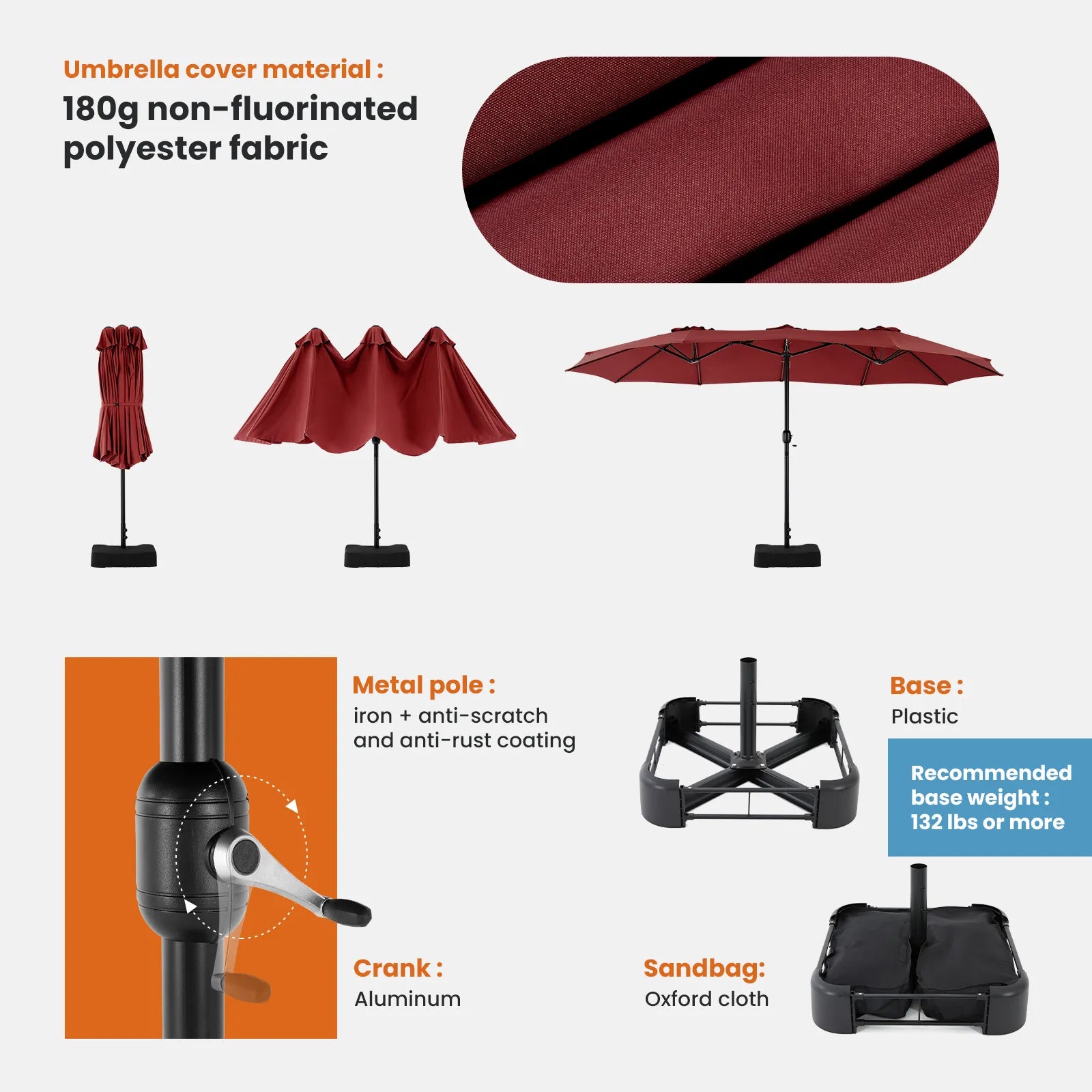 Parasol de terrasse extérieur de 4,5 m (15 pi)