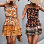 Robe bustier bohème à imprimé floral pour femme, idéale pour l'été et la plage.