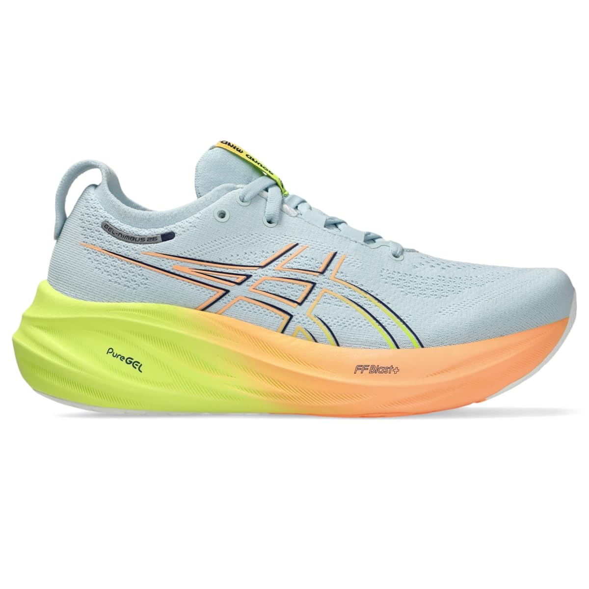 Chaussures de running ASICS Gel-Nimbus 26 pour femme, pointure 13, gris clair/jaune sécurité