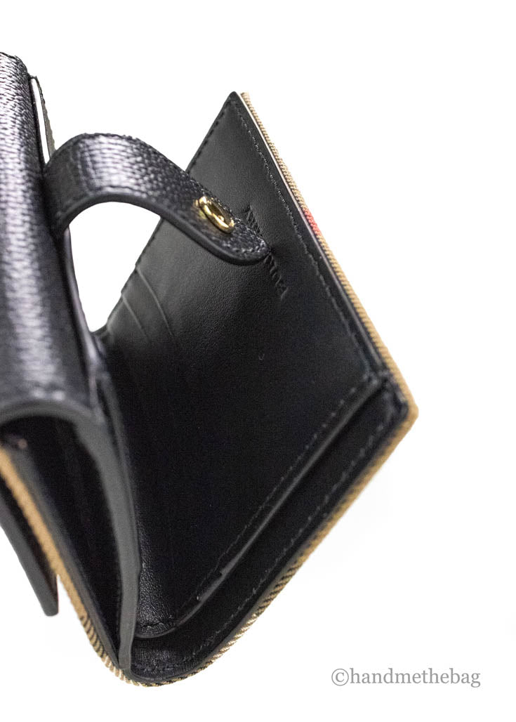 Burberry Luna Portefeuille porte-monnaie en cuir noir à motif maison
