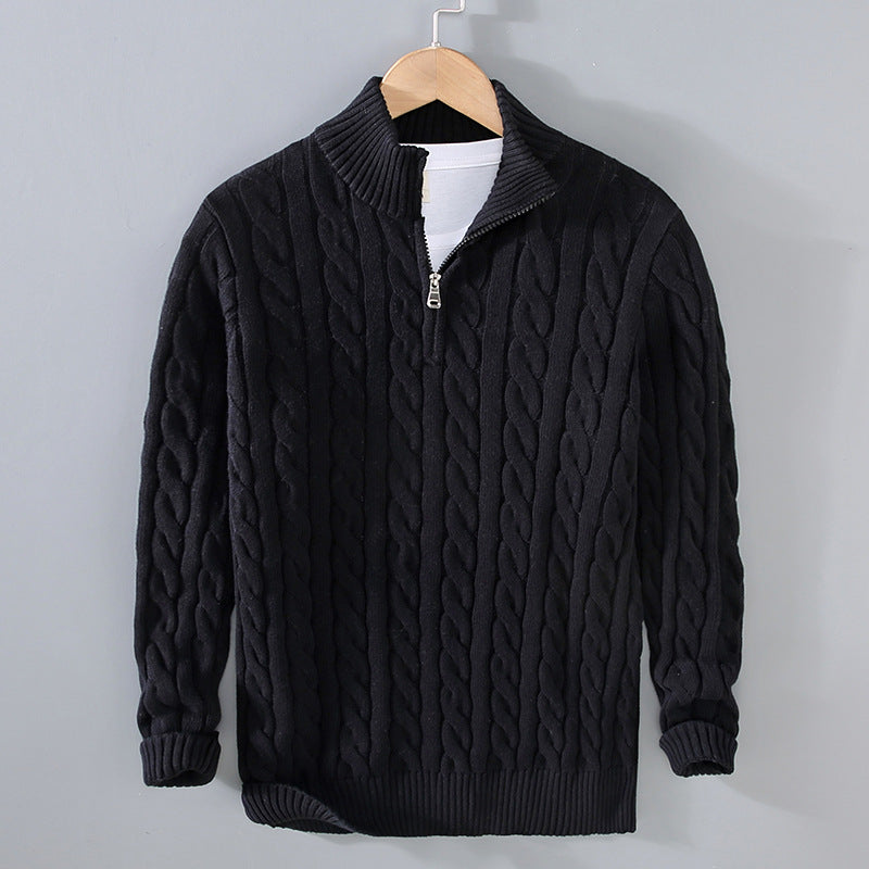 Pull homme en maille épaisse avec fermeture éclair et col roulé mi-long