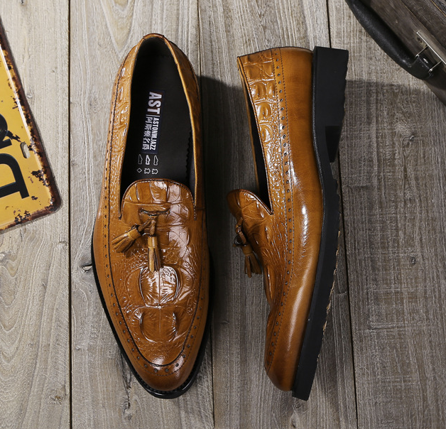 Chaussures habillées brogues en cuir pour homme, motif crocodile