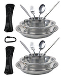 Gamelle pour 2 personnes, ensemble de cuisine de camping, ensemble d'ustensiles de camping, ensemble de pique-nique, ensemble de vaisselle de camping en acier inoxydable, assiette, bol, tasse, ensemble de vaisselle et d'ustensiles pour une personne, kit d
