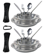Gamelle pour 2 personnes, ensemble de cuisine de camping, ensemble d'ustensiles de camping, ensemble de pique-nique, ensemble de vaisselle de camping en acier inoxydable, assiette, bol, tasse, ensemble de vaisselle et d'ustensiles pour une personne, kit d