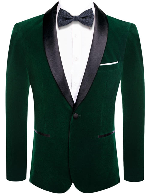 Blazer homme en velours à un bouton, cravate haute, revers châle, idéal pour mariage, banquet, vert foncé, taille XL