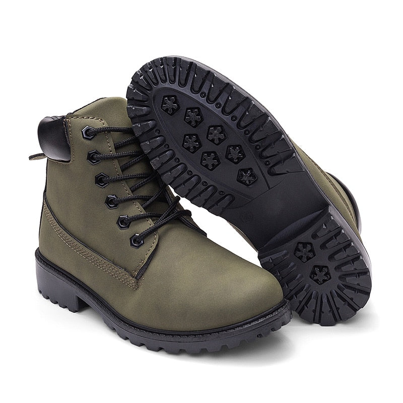 Bottines Martin roses en cuir PU pour femmes, chaussures plates à la cheville