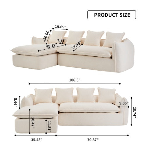 LuneluX_Home – Canapé d'angle 3 places surdimensionné avec méridienne