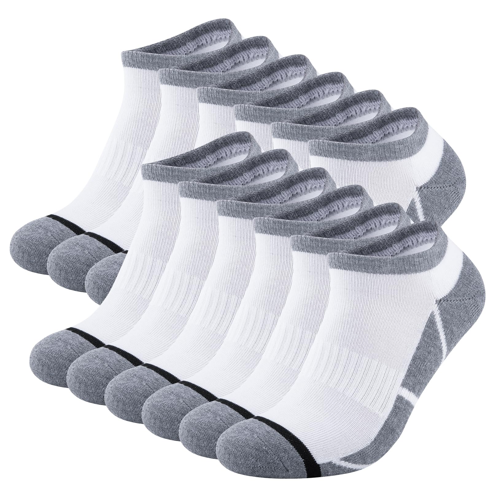 Lot de 12 paires de chaussettes de sport COOVAN pour homme, rembourrées, respirantes et anti-ampoules, basses et confortables.
