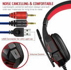 Casque de jeu 3,5 mm avec micro, LED et basses surround stéréo pour PC, PS4 et Xbox One