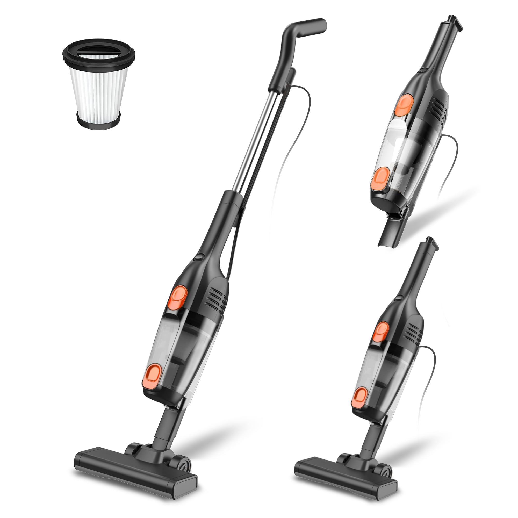 Aspirateur balai filaire 20 000 Pa, aspiration puissante, cordon de 4,9 m, aspirateur 2 en 1 léger pour sols durs et poils d'animaux - Orange