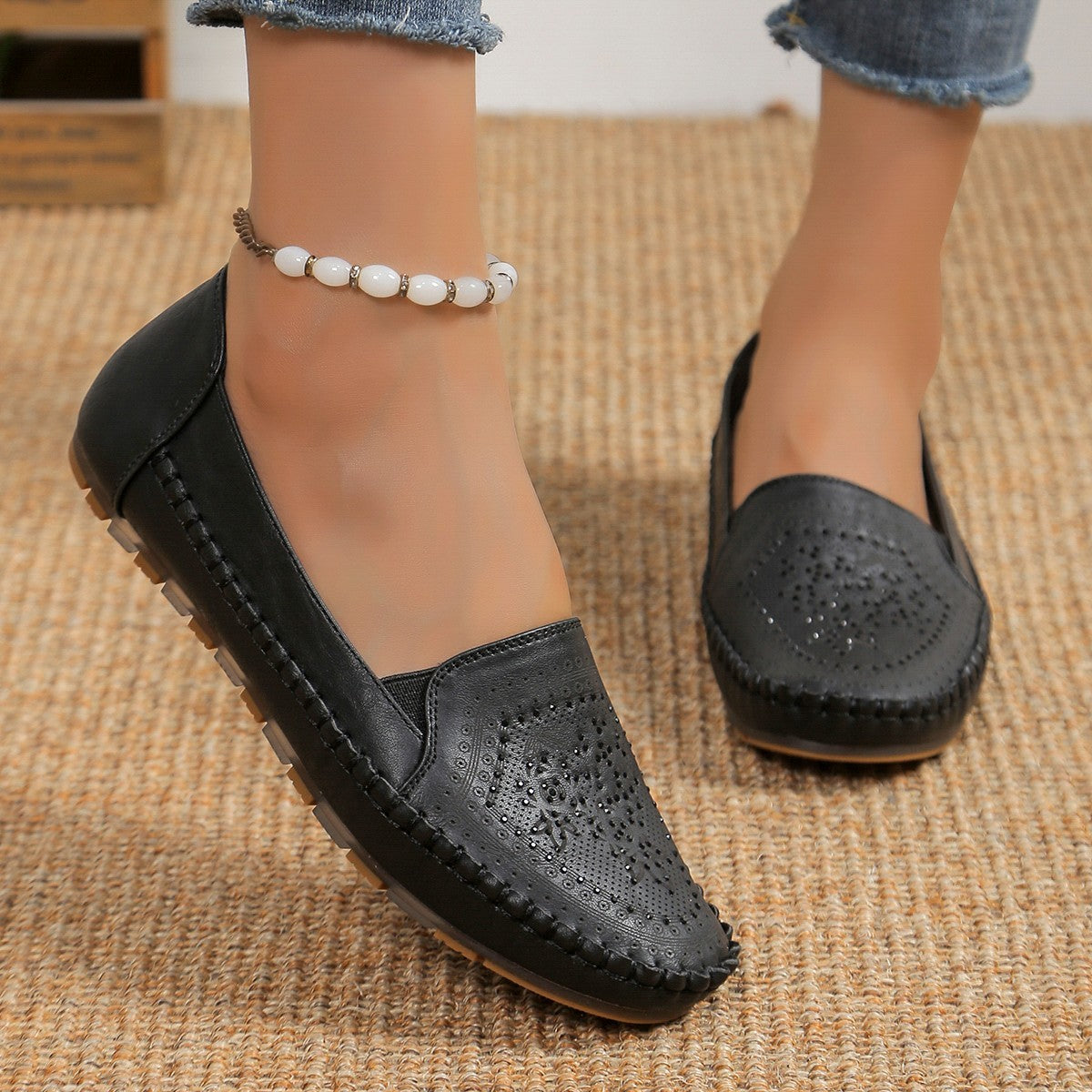Chaussures décontractées pour femmes en gommino, couleur unie, cousues à la main