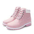 Bottines Martin roses en cuir PU pour femmes, chaussures plates à la cheville