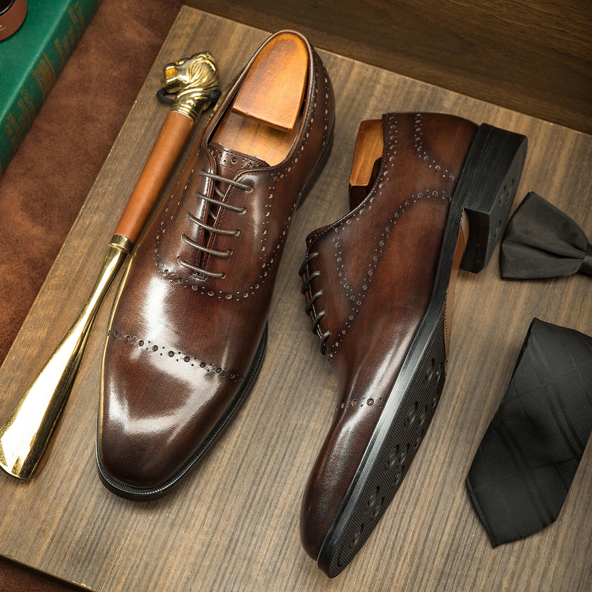 Chaussures Oxford Brock en cuir de vachette pour hommes, style britannique