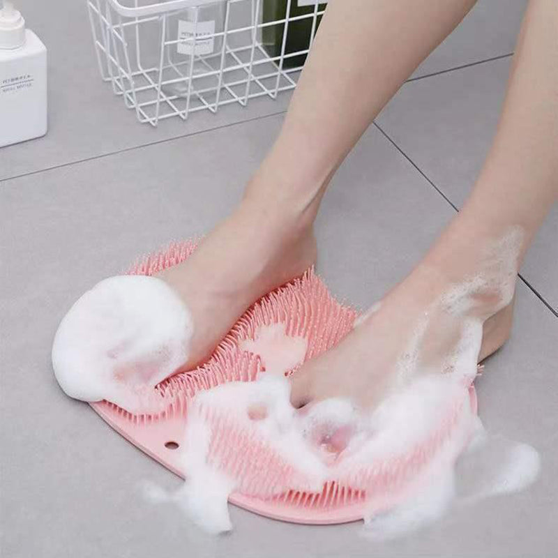 Tapis de bain exfoliant en silicone et brosse de massage