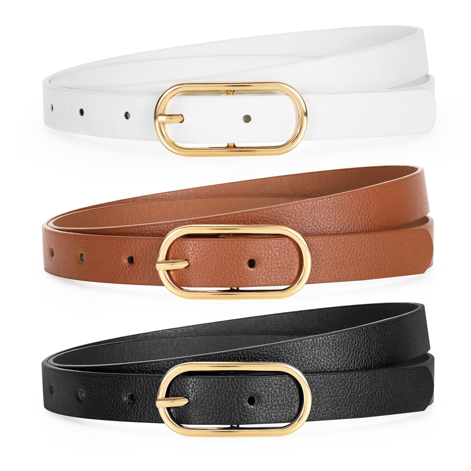 Ceinture fine en cuir TRIWORKS pour femme, idéale pour pantalons habillés et jeans. Ceinture à taille fine avec boucle dorée.