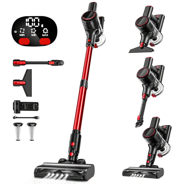 Aspirateur sans fil 33 kPa pour la maison, 8 en 1, anti-emmêlement, avec affichage LED, 3 modes d'aspiration, léger, pour sols durs, moquettes et poils d'animaux