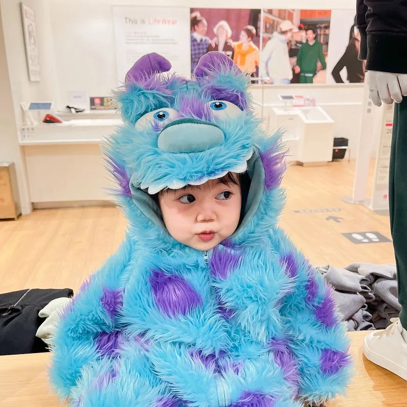 Combinaison bébé adorable avec capuche et fermeture éclair, motif animal.