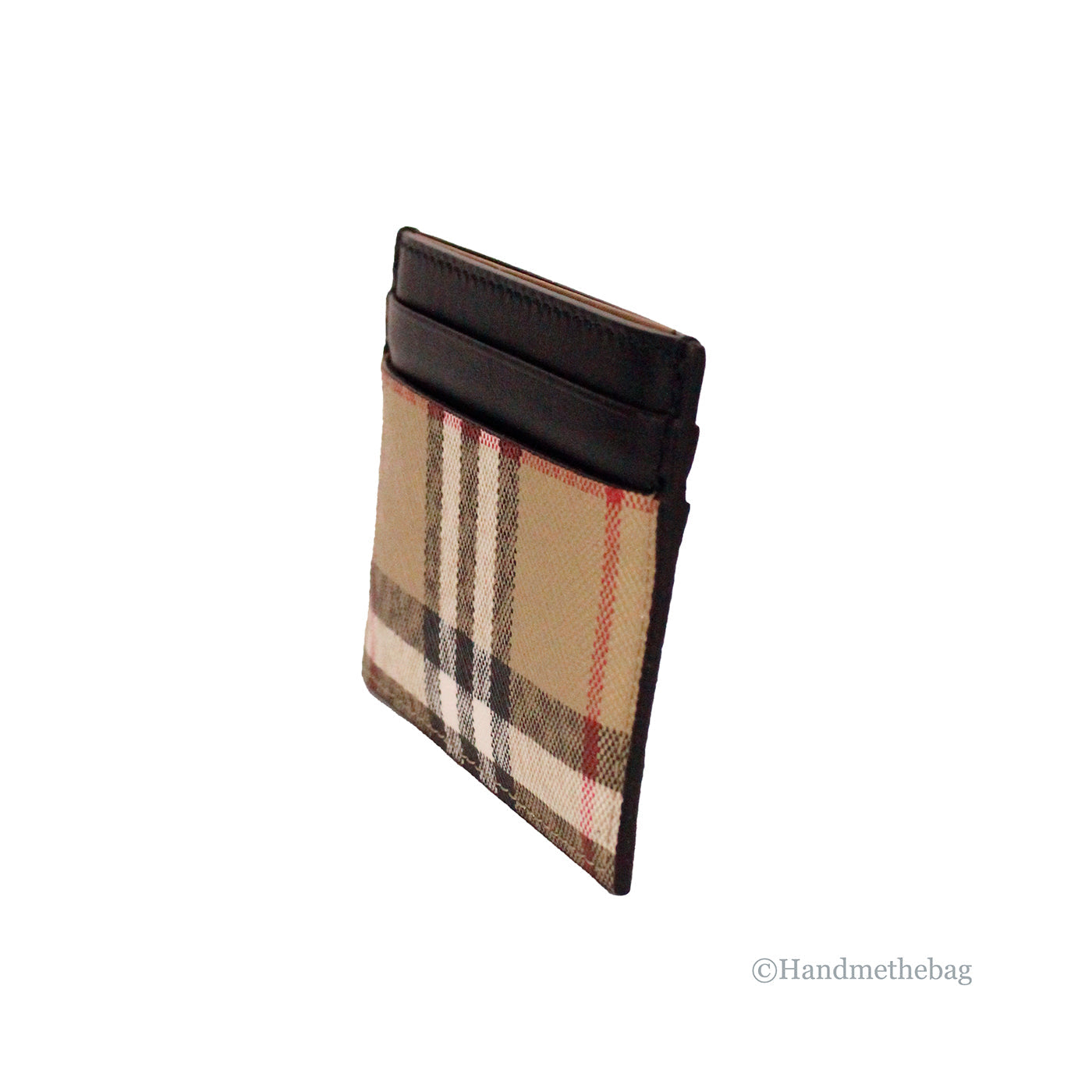 Porte-cartes Burberry Sandon en toile noire à carreaux et cuir