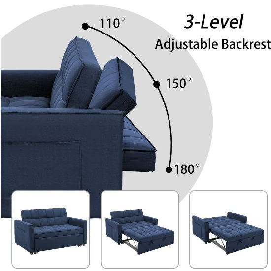 Canapé-lit bleu élégant avec revêtement en polyester tissé et structure en bois massif