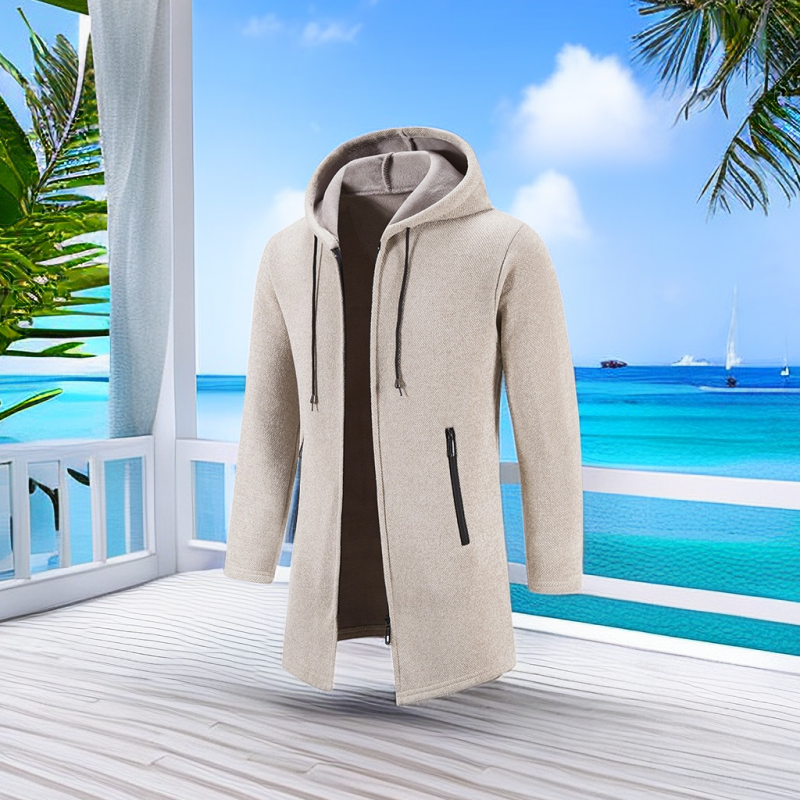 Gilet cardigan à capuche en velours tricoté pour homme