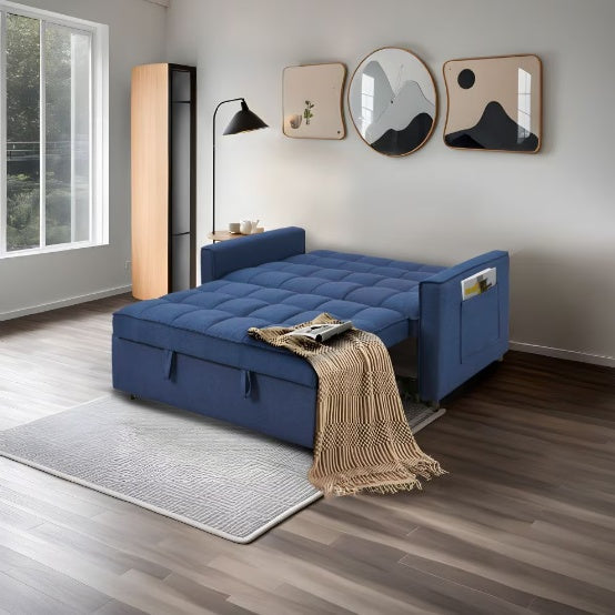 Canapé-lit bleu élégant avec revêtement en polyester tissé et structure en bois massif