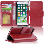 Étui portefeuille Arae pour iPhone SE 2022 / iPhone SE 2020 / iPhone 8 / iPhone 7 avec porte-cartes, en cuir PU, rouge bordeaux