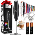 Mousseur à lait puissant Zulay Kitchen avec 2 piles Duracell - Mélangeur à boissons portatif ultra-rapide - Fouet électrique pour mousser le lait, cafés, lattes, cappuccinos, matchas, chocolats chauds et crèmes - Noir