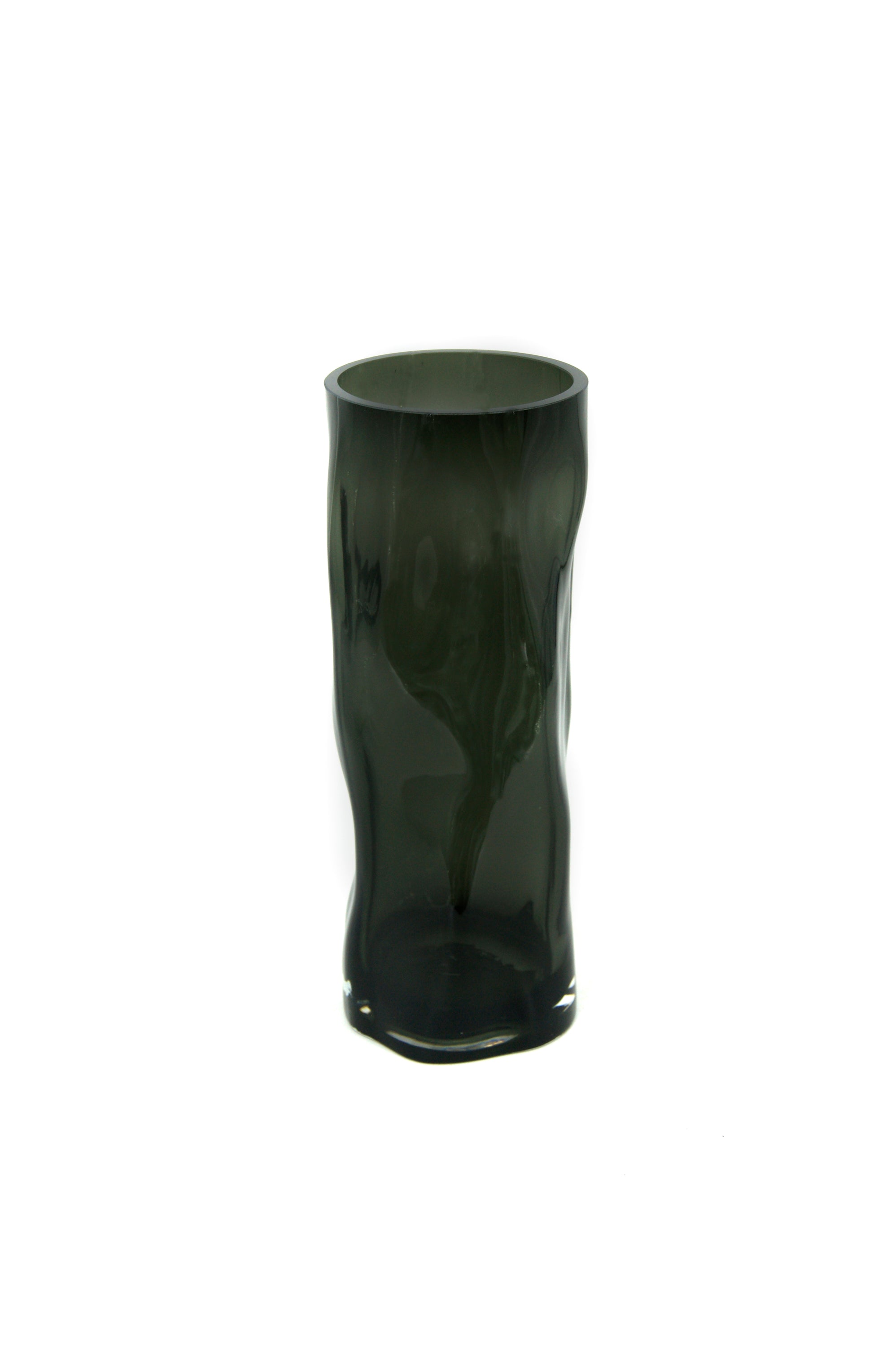 Vase ABUJA en verre fumé et bois naturel – 40 cm