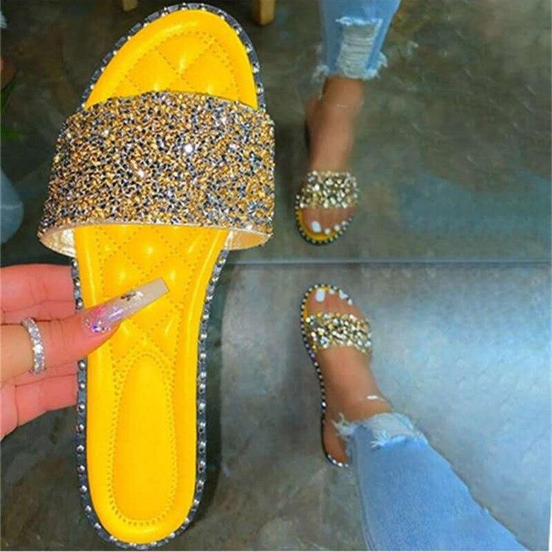 Pantoufles à cristaux pour femmes, ballerines à strass, chaussures de plage d'été